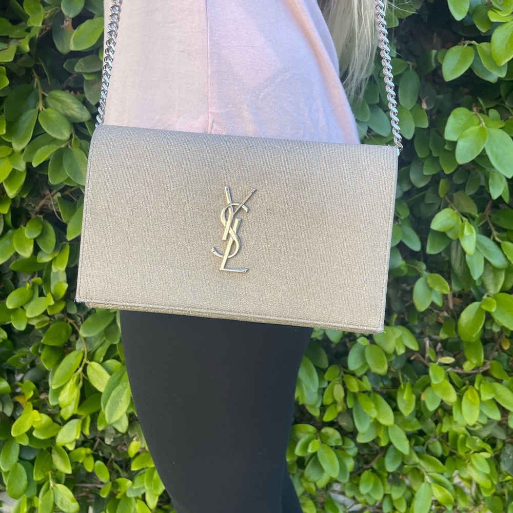 YSL Metallic Sparkle wallet on a chain